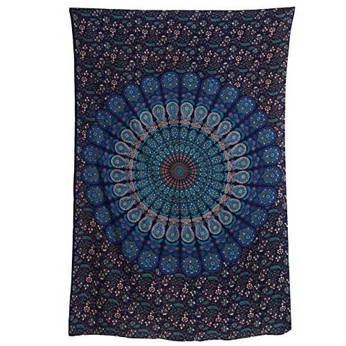 Handmade Organic Cotton Mandala Tapestry - Blue & Green 76x101cm
