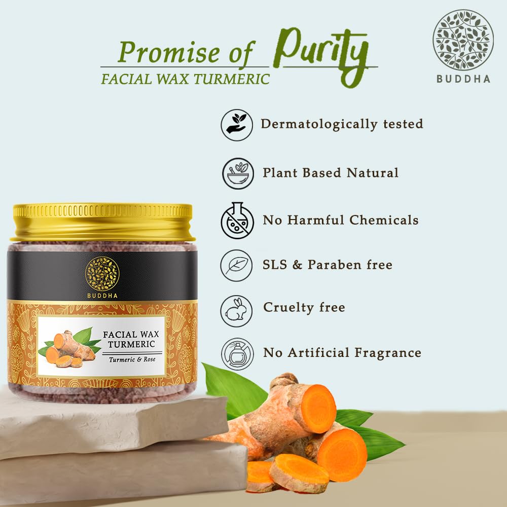Buddha Natural Facial Wax Powder with Turmeric (50 Gram, 1.7 oz) - Painless Natural Face Hair Removal Waxing Powder, Instant Quick Solution