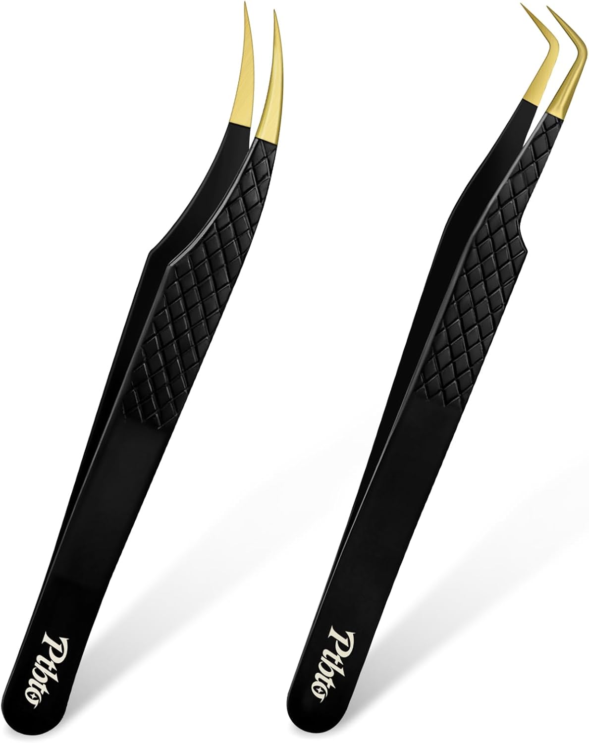 Eyelash Extension Tweezers - Professional Pointed & Slanted Design | 2-Pack, Premium Surgical Stainless Steel, Black