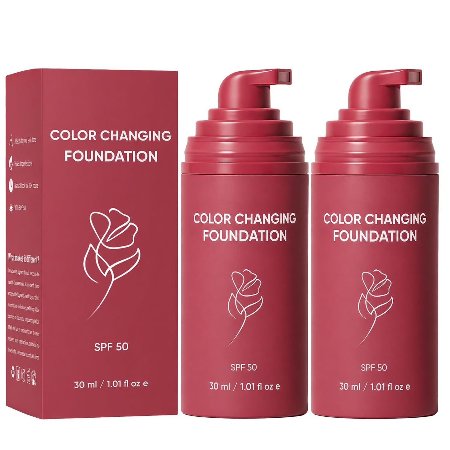 Korean Color Changing Foundation - Hydrating Makeup for Mature Skin | Conceals Fine Lines & Wrinkles (2pc)
