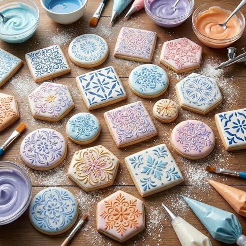 24 Pack Reusable Moroccan Scroll Tile Stencils - 4 Inch for DIY Home Decor & Baking