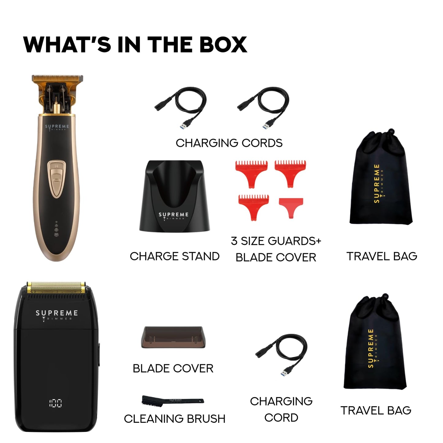 Supreme Trimmer 2-in-1 Crunch Lite Foil Shaver & T-Shaper Trimmer | ST5210 Beard Trimmer & STF600 Electric Razor | Travel Hair Trimmer Set | Black & Gold