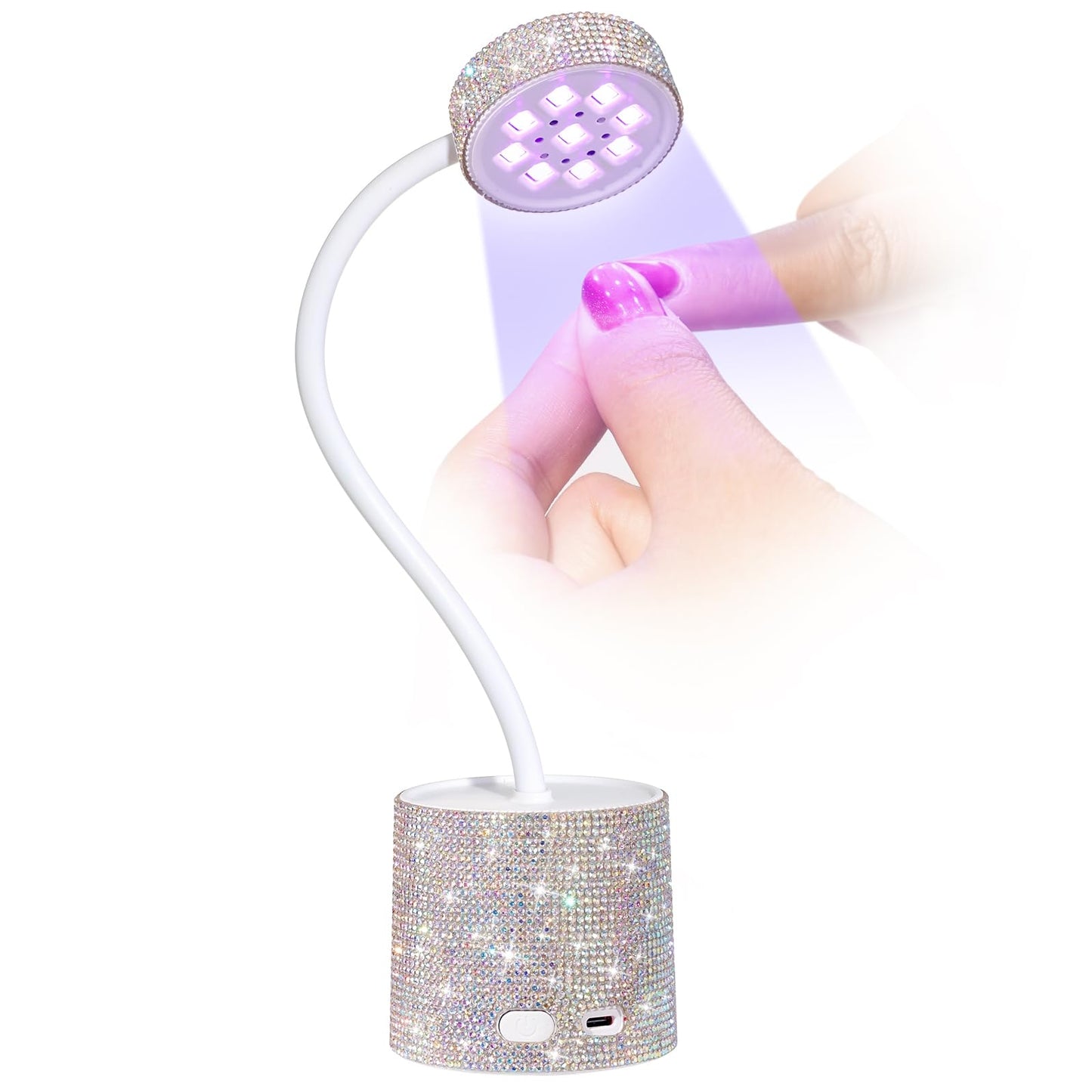 CHRISTINE SHELLY UV Nail Lamp, Flash Cure Nail Lamp Mini UV Light for Gel Nails Polish, Rechargeable Nail Dryer, Quick Drying Gooseneck UV Lamp for Home Nail Salon DIY Manicure, AB Diamond