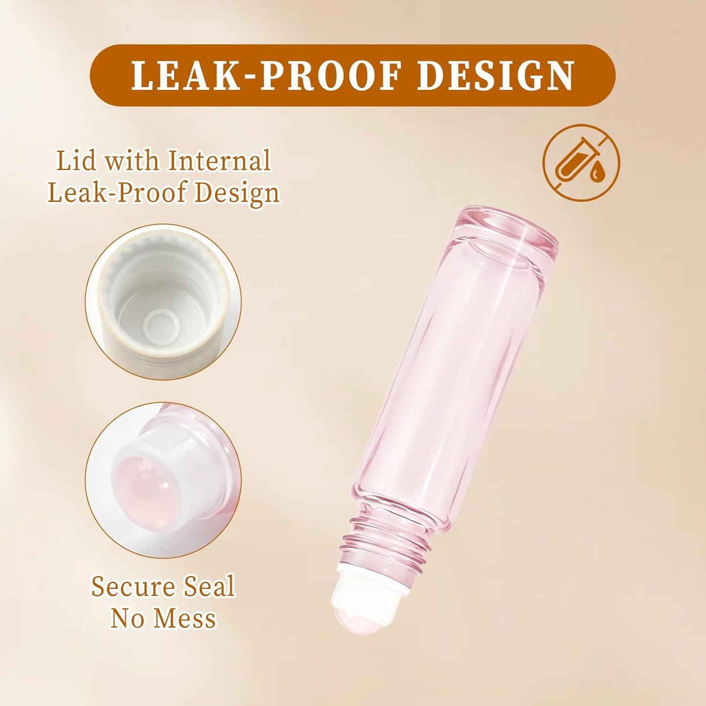 Rose Quartz Roller Bottles - 10ml Travel Size Glass Bottles for Essential Oils | 8 Color Options, Leak-Proof Design