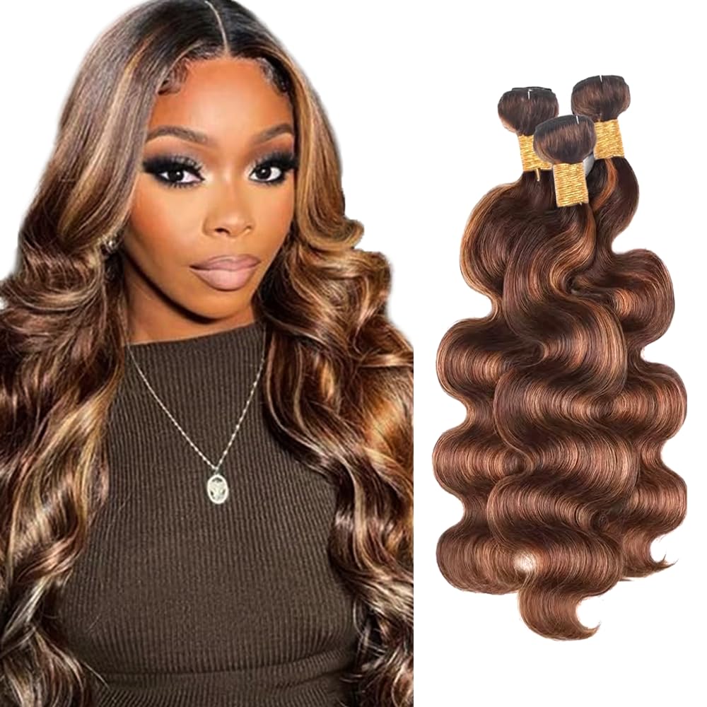 Brown Bundles Human Hair Highlight Body Wave Bundles P430 Human Hair Bundle 20 22 24 inch Two Tone Brown and Dark Brown Bundle