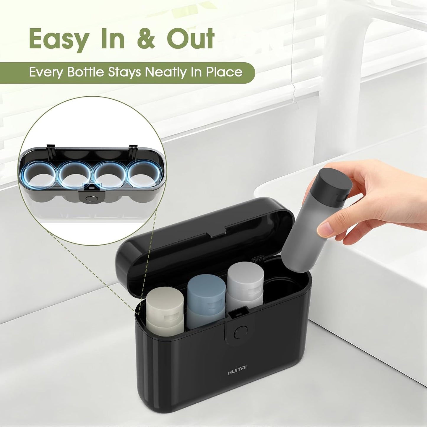 Travel Bottles - TSA Approved Leak-Proof 2oz Containers | Compact Travel Toiletries Set (Black)