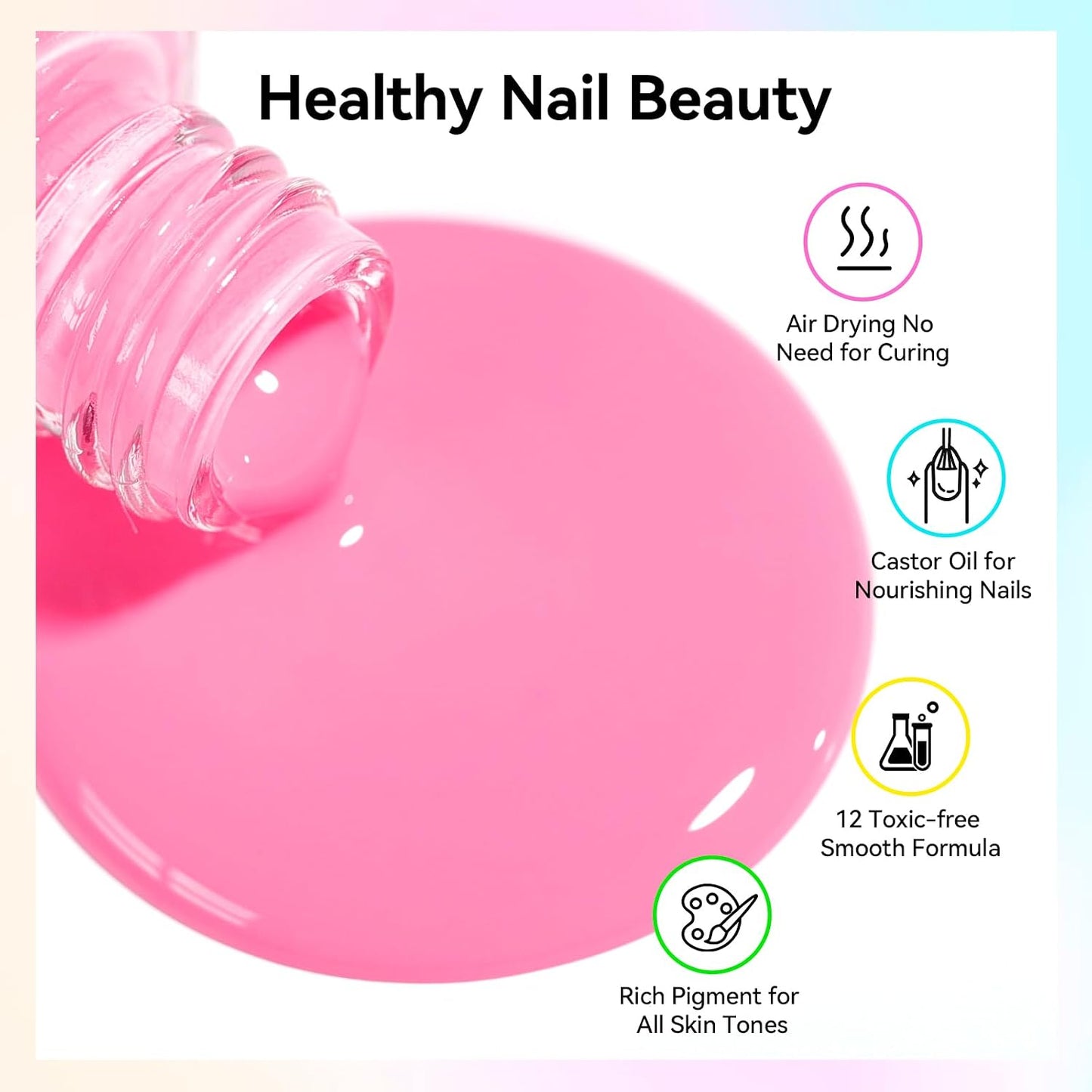 Rainbow Nail Polish Set - 10ml, 16 Colors | Air Dry, Base & Top Coat, Remover Pads for Nail Art Lovers