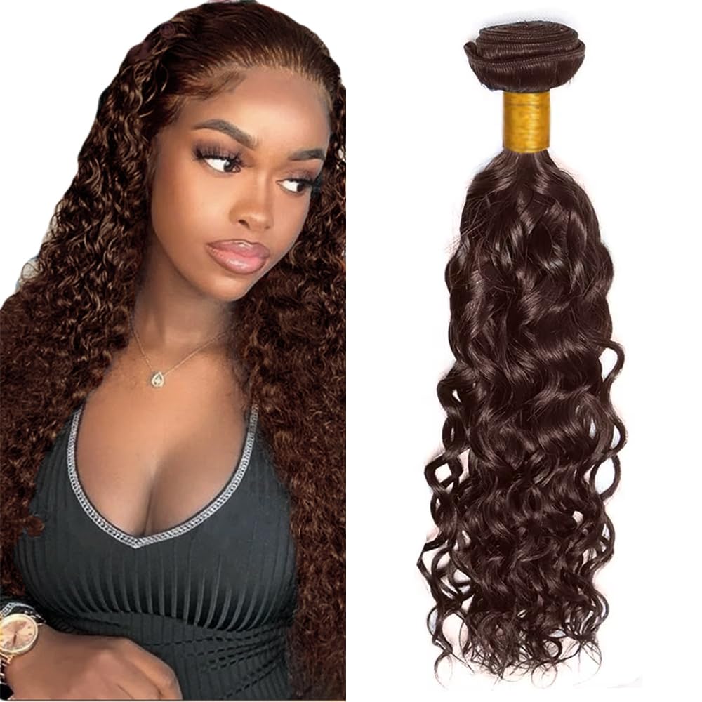 #4 Brown Bundles Human Hair Water Wave Bundles 30 Inch Chocolate Unprocessed Brazilian Virgin Hair One Bundle 50 Gram Per Bundle Deals Quick Weave Hair Extensions