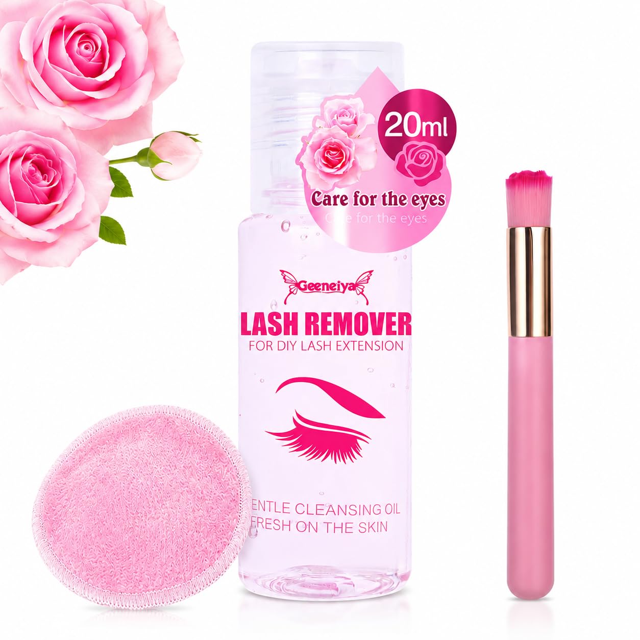 Geeneiya Lash Cluster Remover for DIY Lash Extensions, Gentle Lash Glue Remover with Fiber Cleansing Brush, Cleansing Oil for Cluster Lashes Bond and Seal, Easy Lash Removal, 20ml