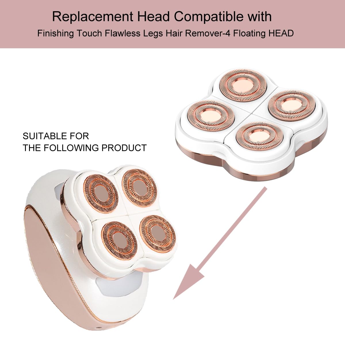 Leg Hair Remover Replacement Heads for Finishing Touch Flawelss Legs Women's Hair Remover, 4 Floating head Leg Shaver Replacement Head for Flawless legs Shaver with 1 Cleaning Brush (1 Pack)
