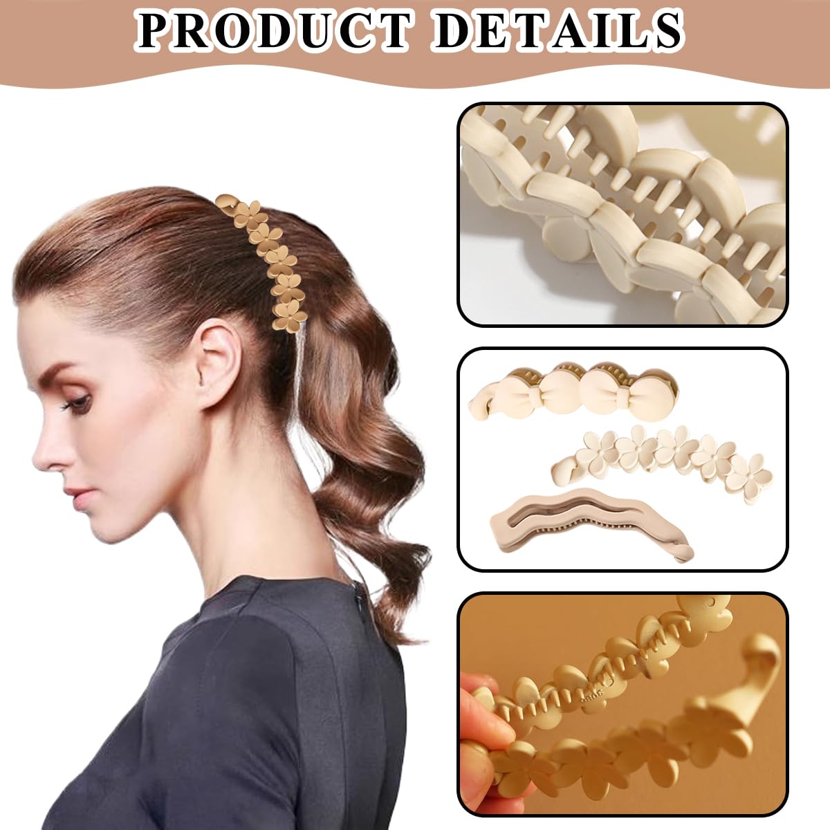 8 Pcs Bow Banana Clips Flower Banana Hair Clip Wavy Shape Large Claw Clips Matte Strong Hold Ponytail Holder Barrettes Styling Accessories for Women Girls Thick Thin Hair