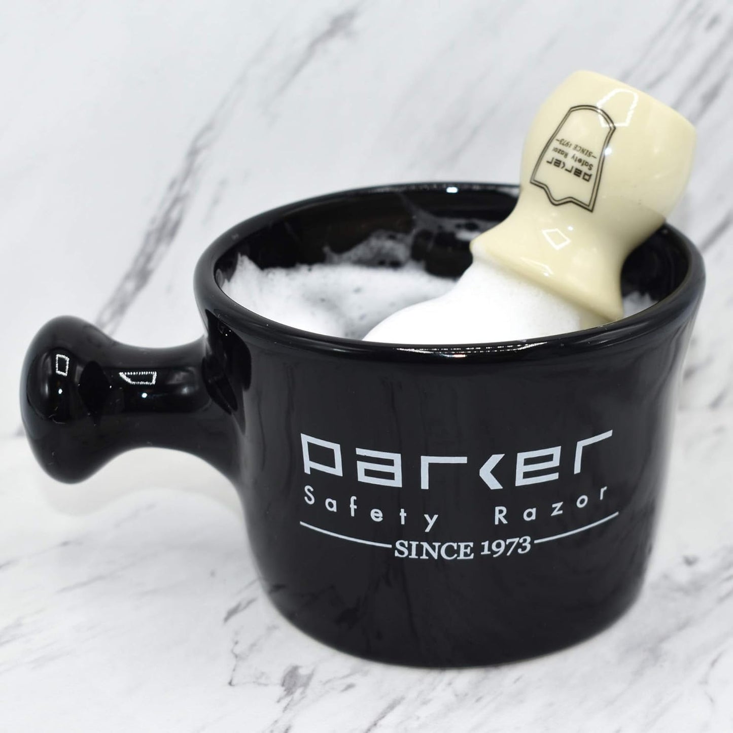 Parker Deluxe Stoneware Apothecary Shaving Mug – for use with up to 3” Shave Soaps and Lathering Shave Creams – Handmade in the USA (Black)