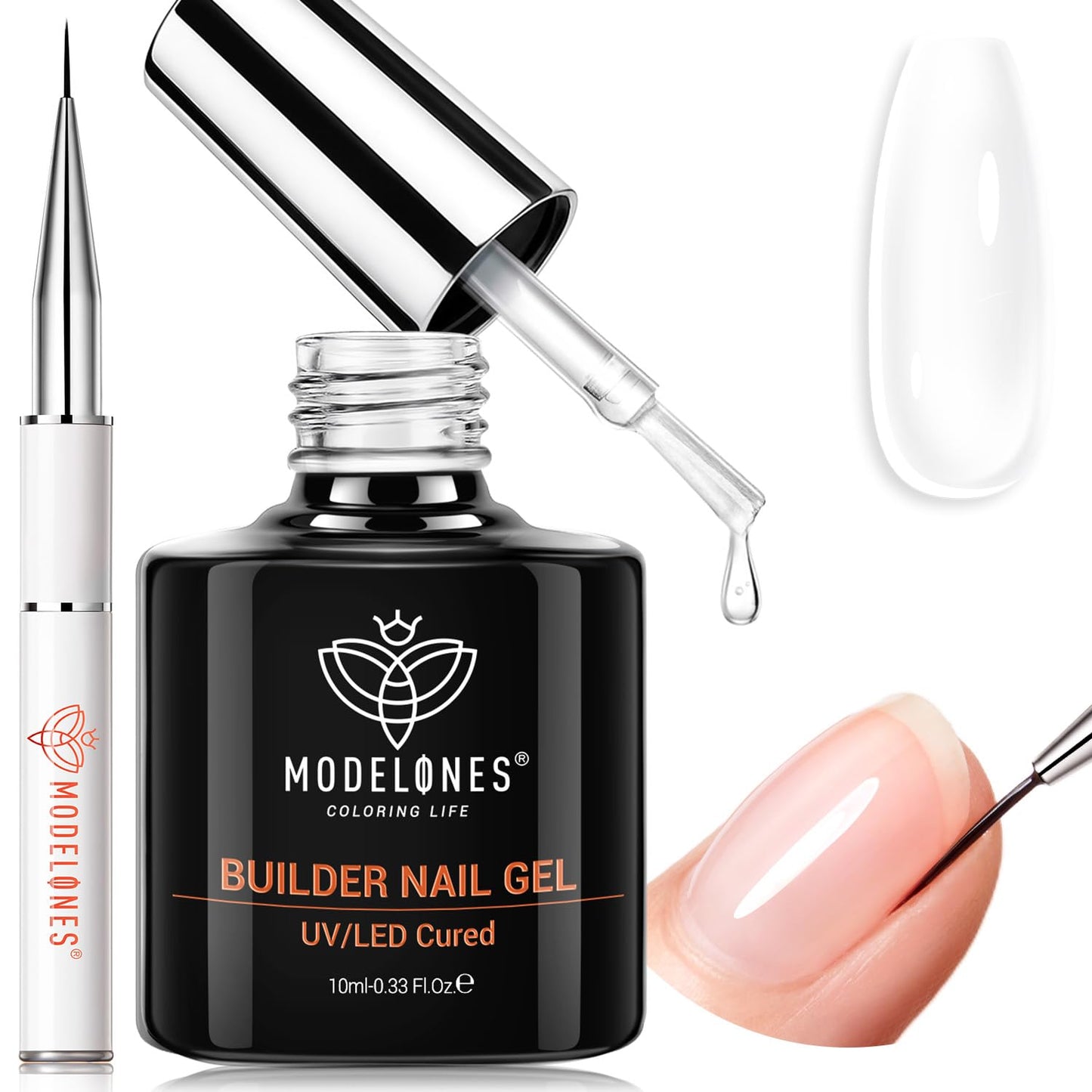 Modelones Builder Rubber Gel Base Coat - Nude Pink Glitter Nail Polish for Strengthening and Apex Building | Long-Lasting UV Manicure