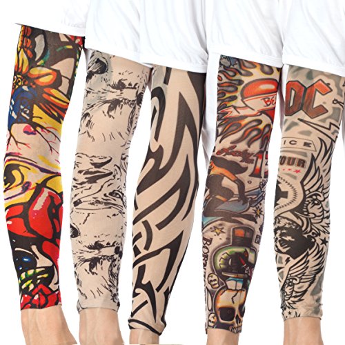 20PCS Unisex Fake Tattoo Sleeves Set - Tribal, Skull, Tiger, Crown & Heart Designs