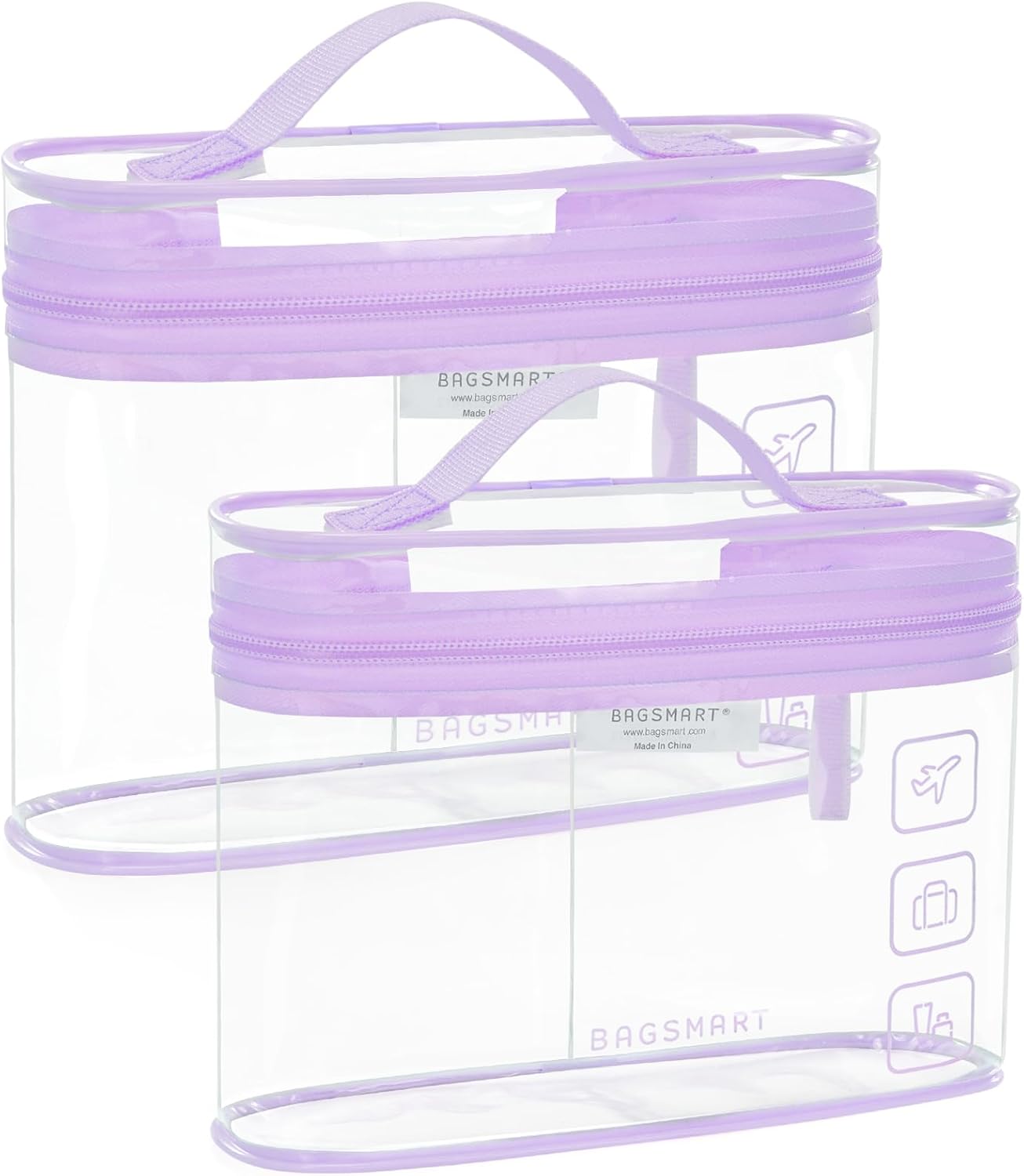 BAGSMART TSA Approved Toiletry Bag - 2 Pack Clear Makeup Organizer | Quart Size Travel Essentials, Black