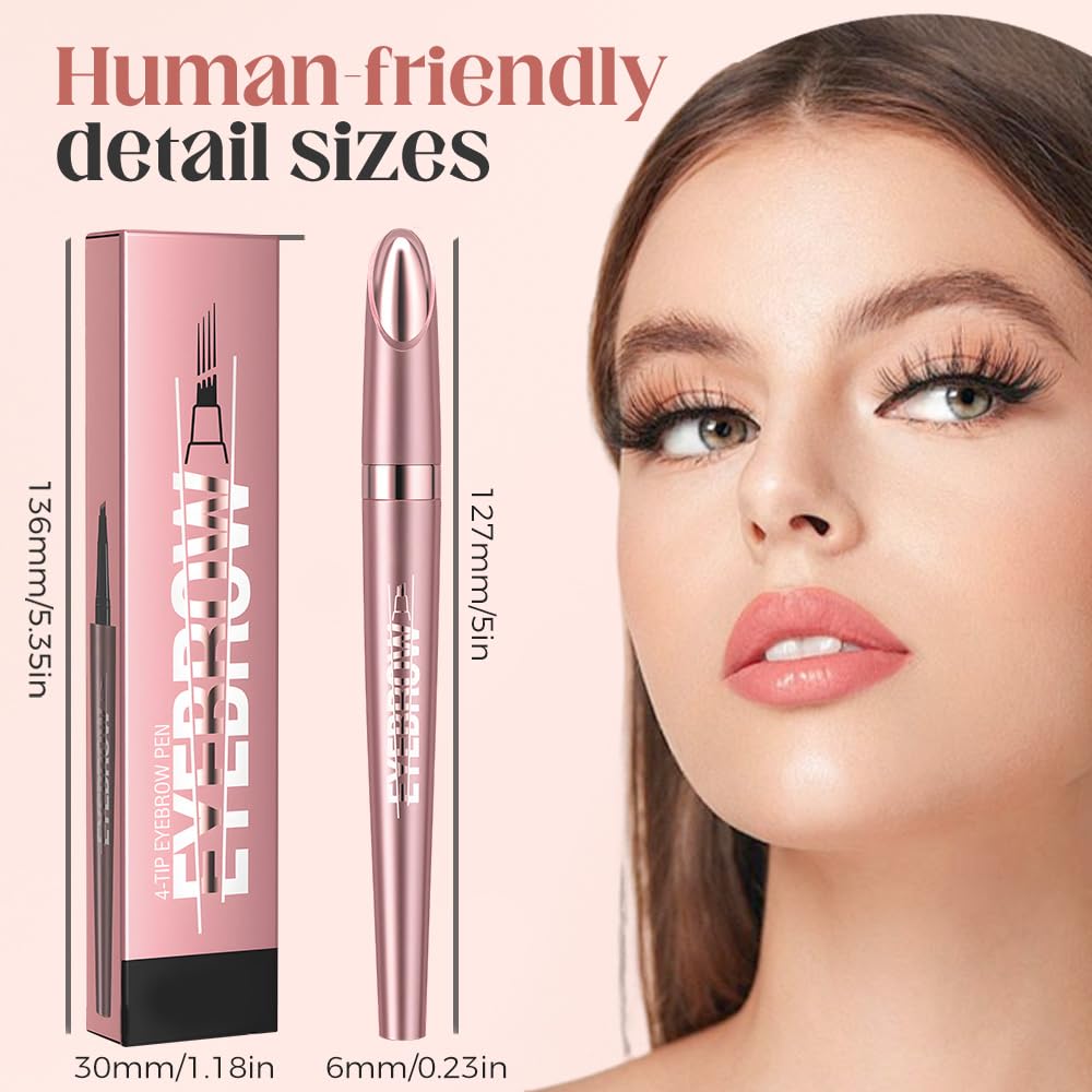 2026 New Microblading Eyebrow Pen, Upgrade 4-Tip 3D Eyebrow Pencil, Waterproof Long-Lasting Fine Stroke Contouring Pen, Natural Makeup Effect for All Day (Black)