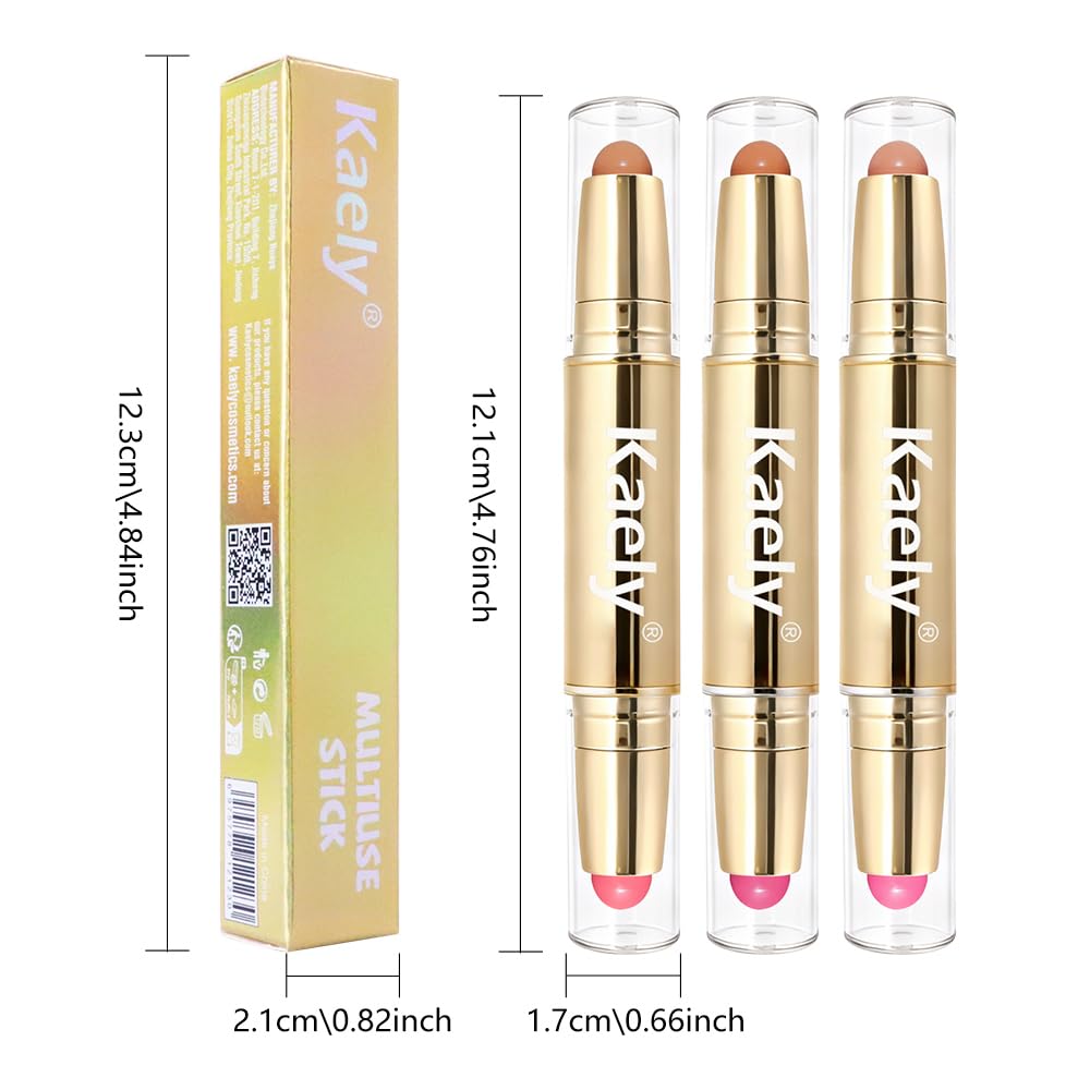 Kaely Contour Blush Multiuse Stick Makeup, Cream Bronzer Contouring Sticks Palette Face Make Up Set, Ultra-Creamy Radiant Finish Formula, Vegan & Cruelty-free, 3Pcs-01+02+03