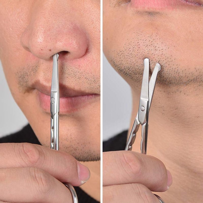 HANTEKAS Professional Stainless Steel Curved Rounded Facial Hair Scissors Tweezers Set For Men Moustache, Nose Hair, Beard Trimming Scissors,Safety Use for Eyebrows,Eyelashes,Ear Hair - PU Leather Bag