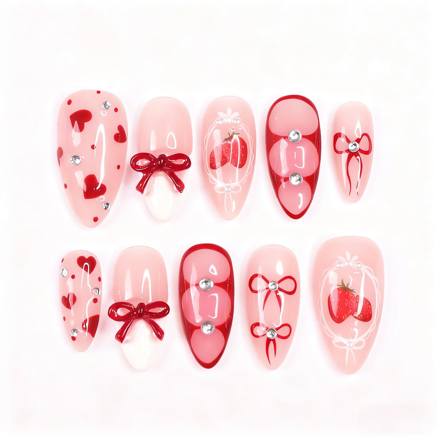 Press-On Nails - 24Pcs Medium Almond Fake Nails with Lotus & Lucky Koi Design | Glossy Full Cover for Spring/Summer DIY Manicure