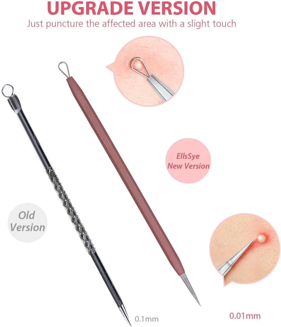 Blackhead Remover Tool Kit - 6 Pcs Comedones Extractor for Acne & Whitehead Removal | Includes Leather Bag (Pink)