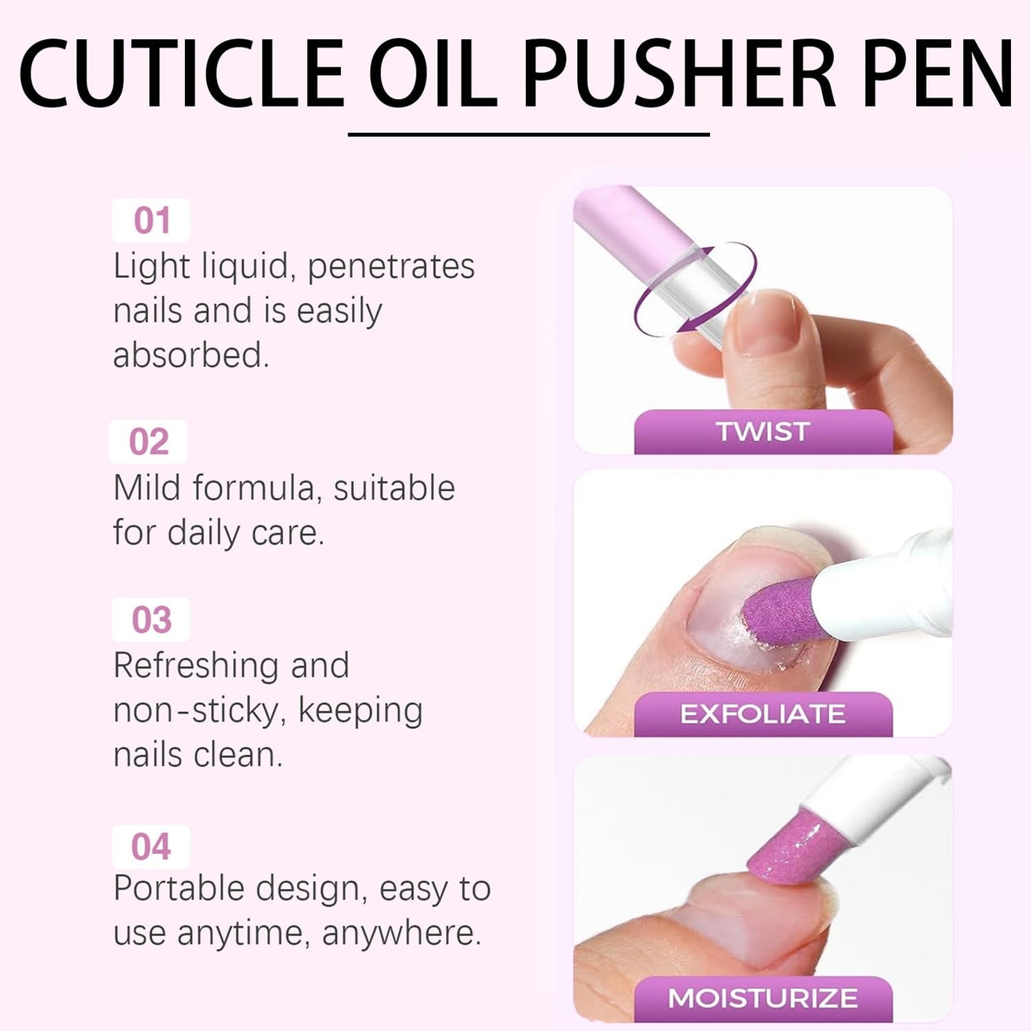 2Pcs Cuticle Oil Pusher Pen - Ceramic Cuticle Oil for Dry Nails & Cuticles, No Leak Travel Size Cuticle Pusher Pen, Moisturizing Nail Care Treatment for DIY Manicure & Salon Use (Pink)