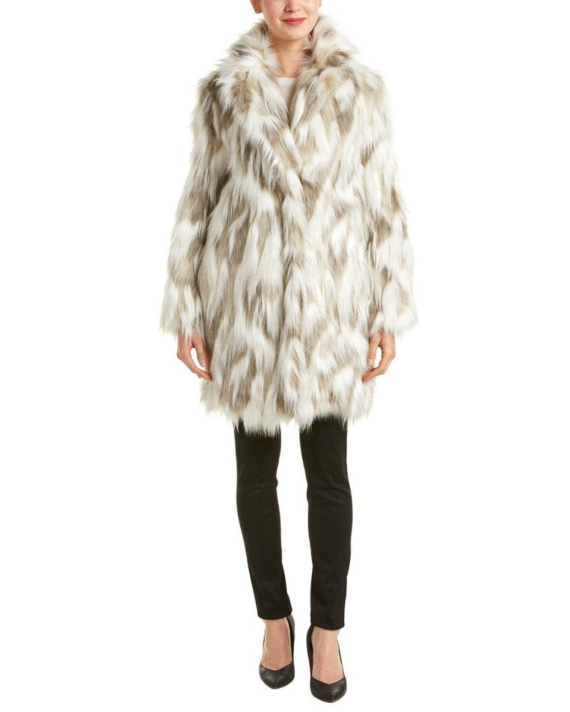 TAHARI Women's Maxi Puffer Coat, Attached Bib, Faux Fur Hood Trim, Hand Warmer Pockets, Long Puffer Coat, Brwn-Wht, Large