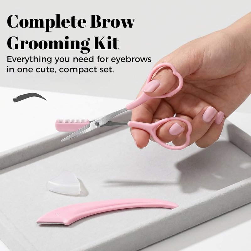 Eyebrow Trimmer Scissors - 2-in-1 Professional Stainless Steel Hair Removal Tool | Apricot Color