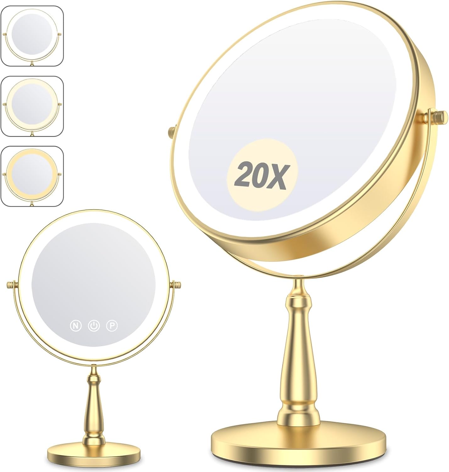 Makeup Mirror with Lights - 20X Magnifying Vanity Mirror | 5000 mAh, 9 Inch, 3 Color Options