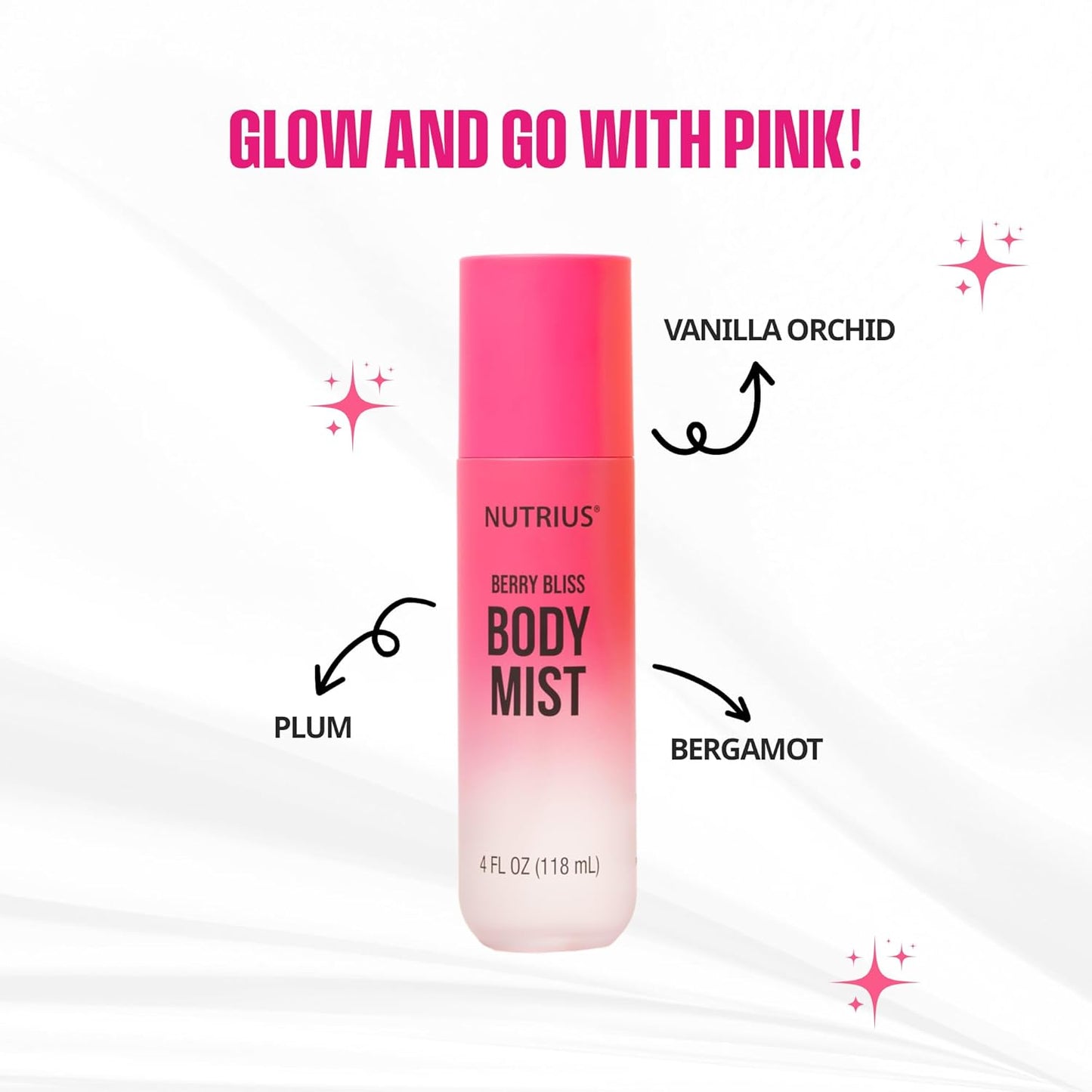 Nutrius Body Mist for Women - Berry Bliss Hydrating Fragrance Spray | Vegan, 4 fl oz