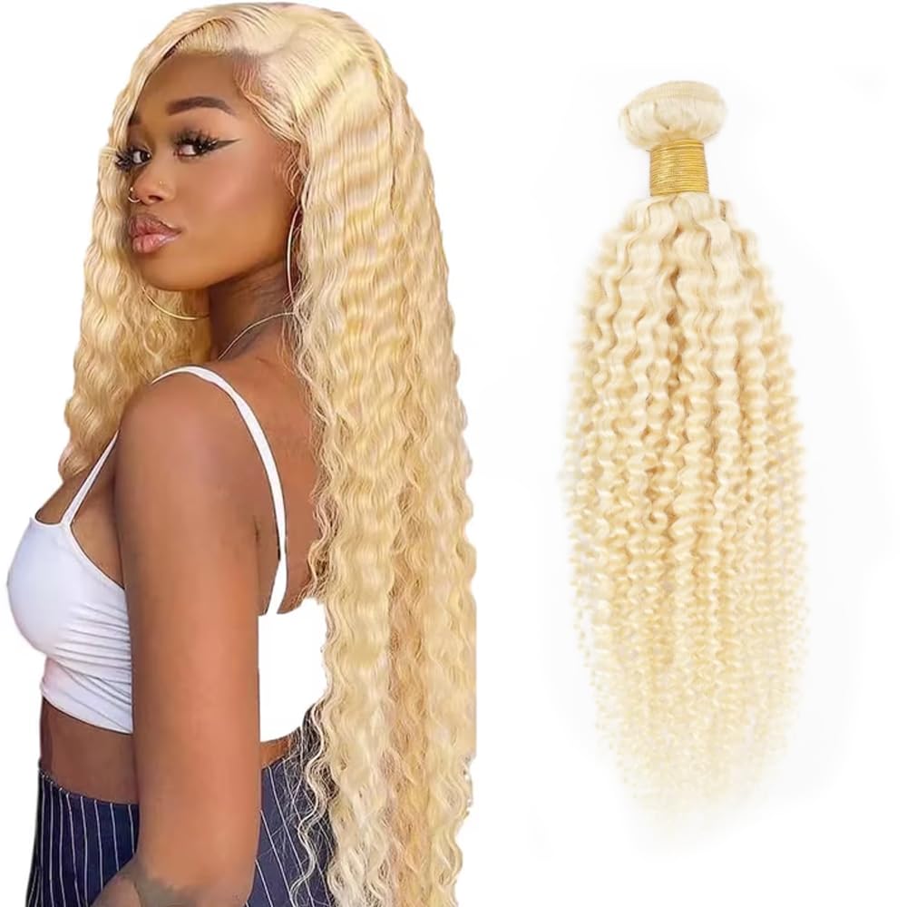 Blonde Bundles Human Hair 613 Kinky Curly 1 Bundles 26 inch Unprocessed Virgin 613 Blonde Bundle Human Hair Extensions AuokMar