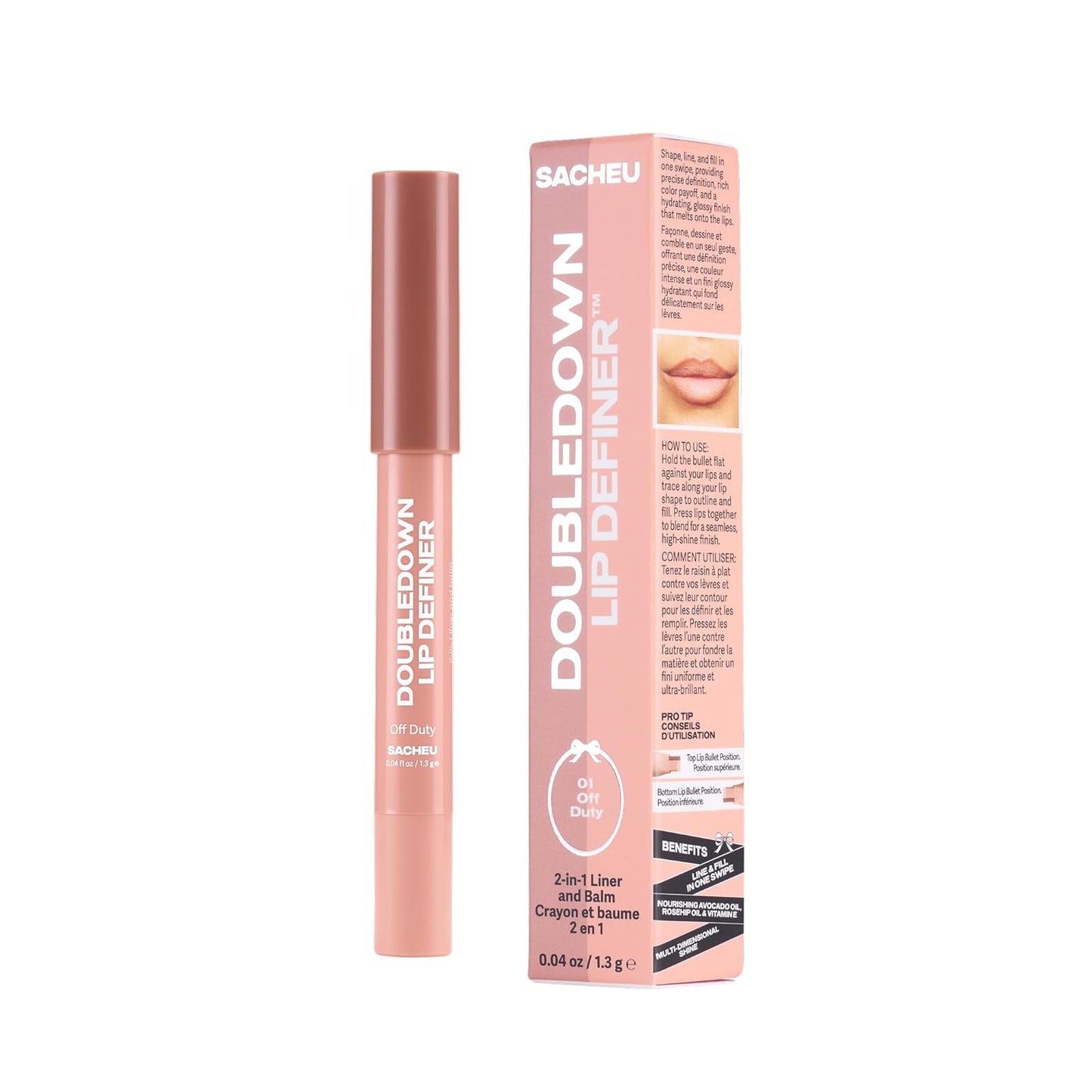 Sacheu DoubleDown Lip Definer - 2-in-1 Hydrating Lip Liner & Balm with Avocado Oil | Off Duty Shade