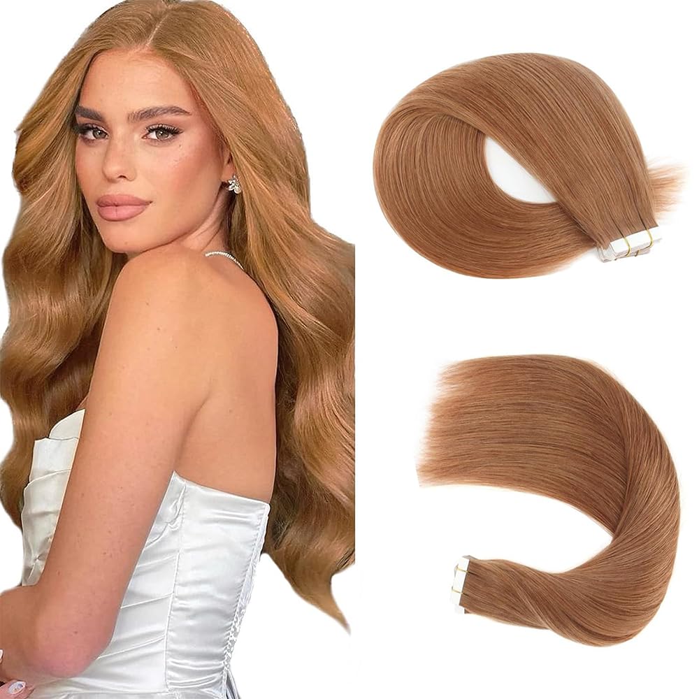 18 Inch #30 Brown Tape in Extensions Human Hair Light Brown Straight Tape ins Hair Extensions Real Hair Skin Weft Seamless Invisible Remy Hair 40g 10Pcs.
