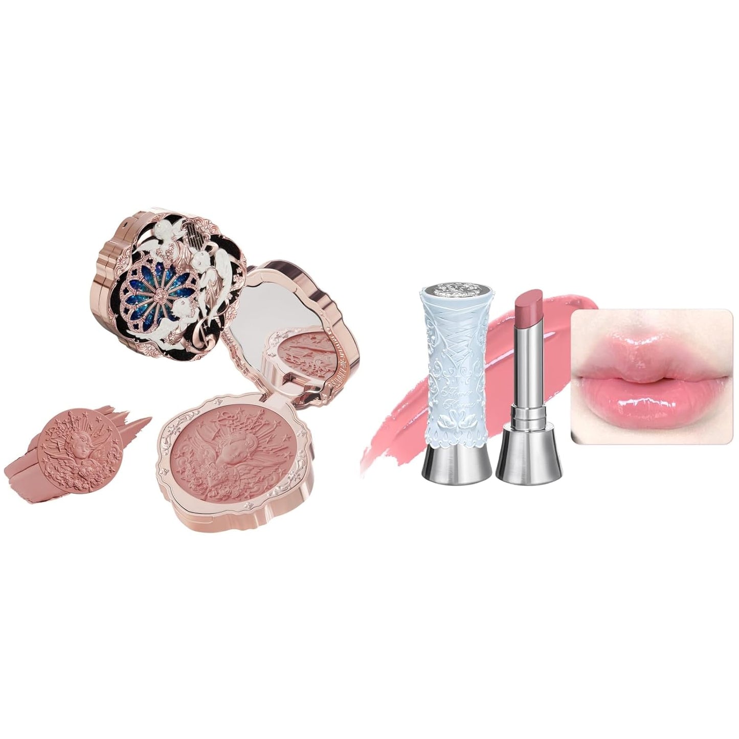 Little Angel Cream Blush & Swan Ballet Lip Gloss Set - Buildable, Blendable Makeup | Blush 04 Rose Ashes & Lipstick B04 Silver Moon