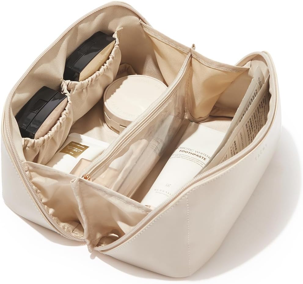 Travel Makeup Bag - Large Capacity Waterproof PU Leather Cosmetic Organizer for Skincare & Brushes | Portable Toiletry Bag