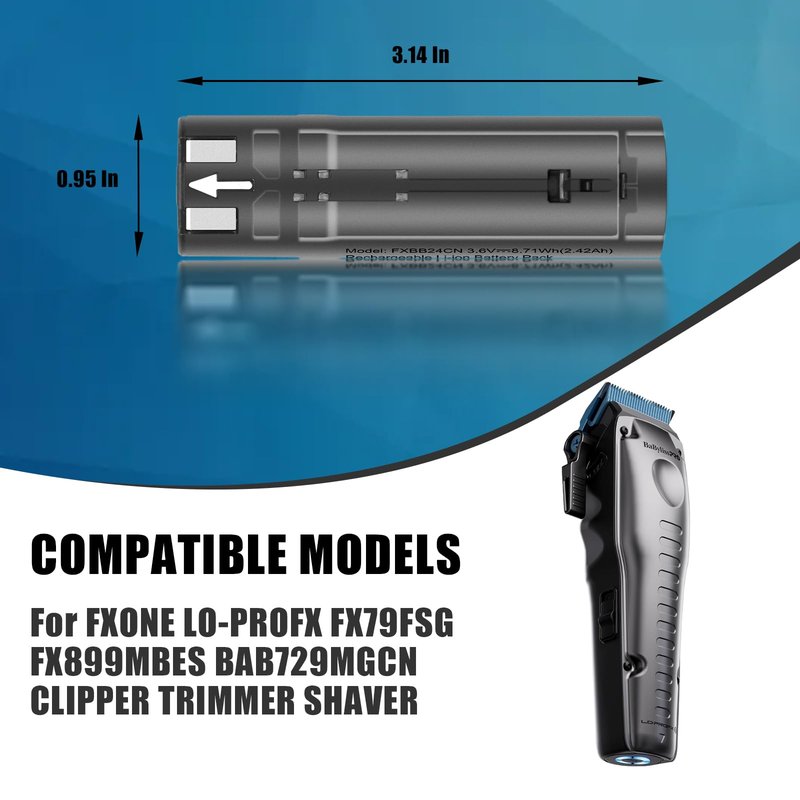 CBQ FXBB24 Battery Replacement for BaBylissPRO FXONE Trimmers & Cordless Clippers with LED Indicator 4-Hour Runtime Universal Snap-in Li-ion Battery