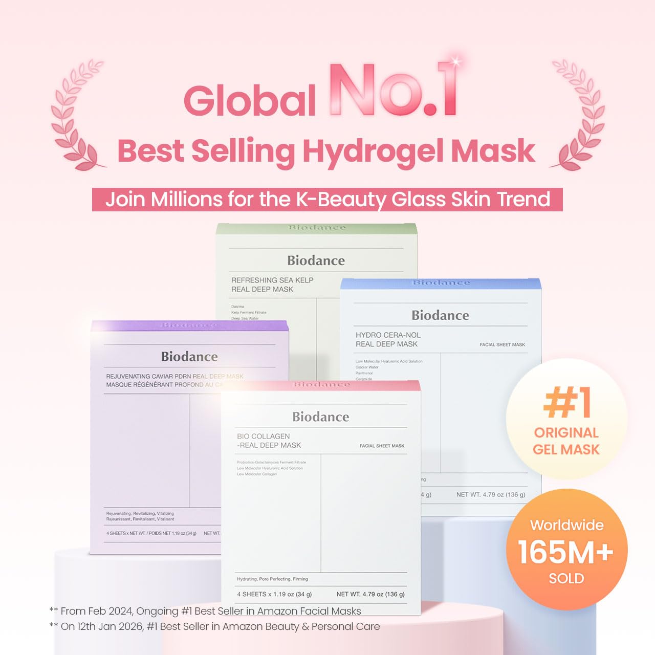 Bio-Collagen Deep Hydrating Hydrogel Face Mask - Pore Minimizing & Plumping | 1.19oz (34g) x 4 Pack