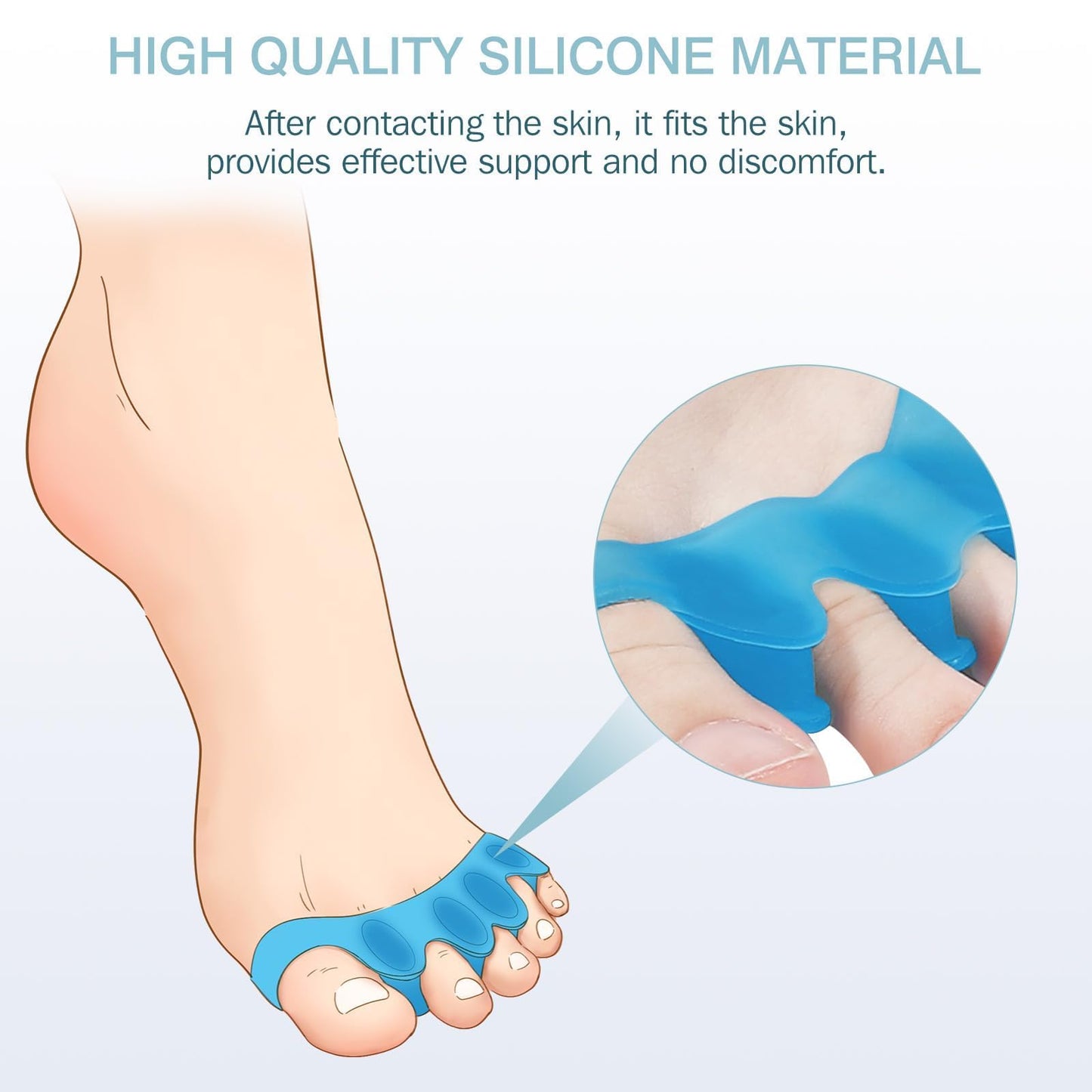 KTSAY Toe Spacers for Women & Men - Silicone Toe Separators for Bunion Relief, Hammer Toe, Plantar Fasciitis & Pedicures | Includes Metatarsal Pad & Therapeutic Yoga Cushion for Foot Pain (8, Blue)