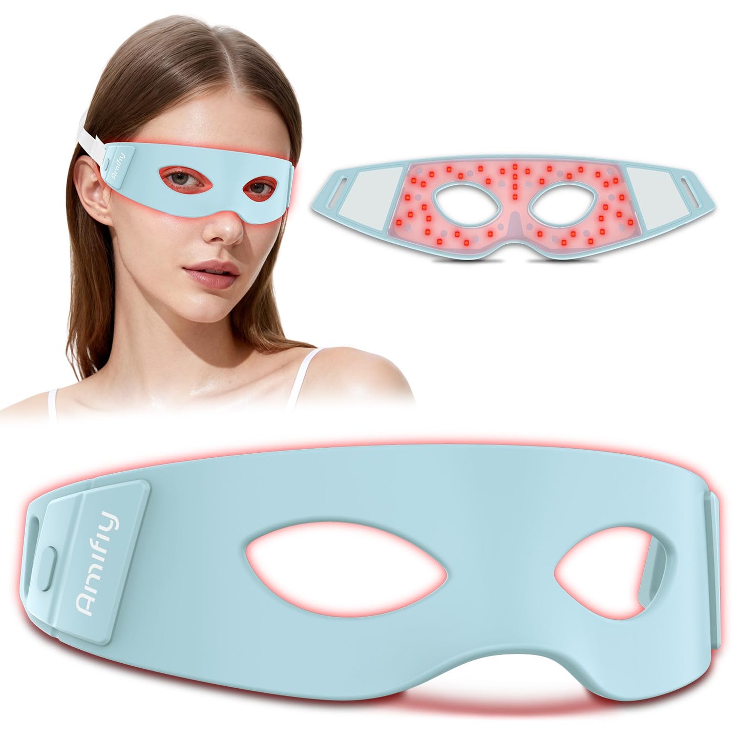 Amifiy Red Light Therapy for Eyes, 3 Minutes Red Light Eye Mask Reducing Dark Circles, Eye Bags, Puffy Eyes, Wrinkles, 830nm NIR Infrared LED Eye Mask For Women & Men
