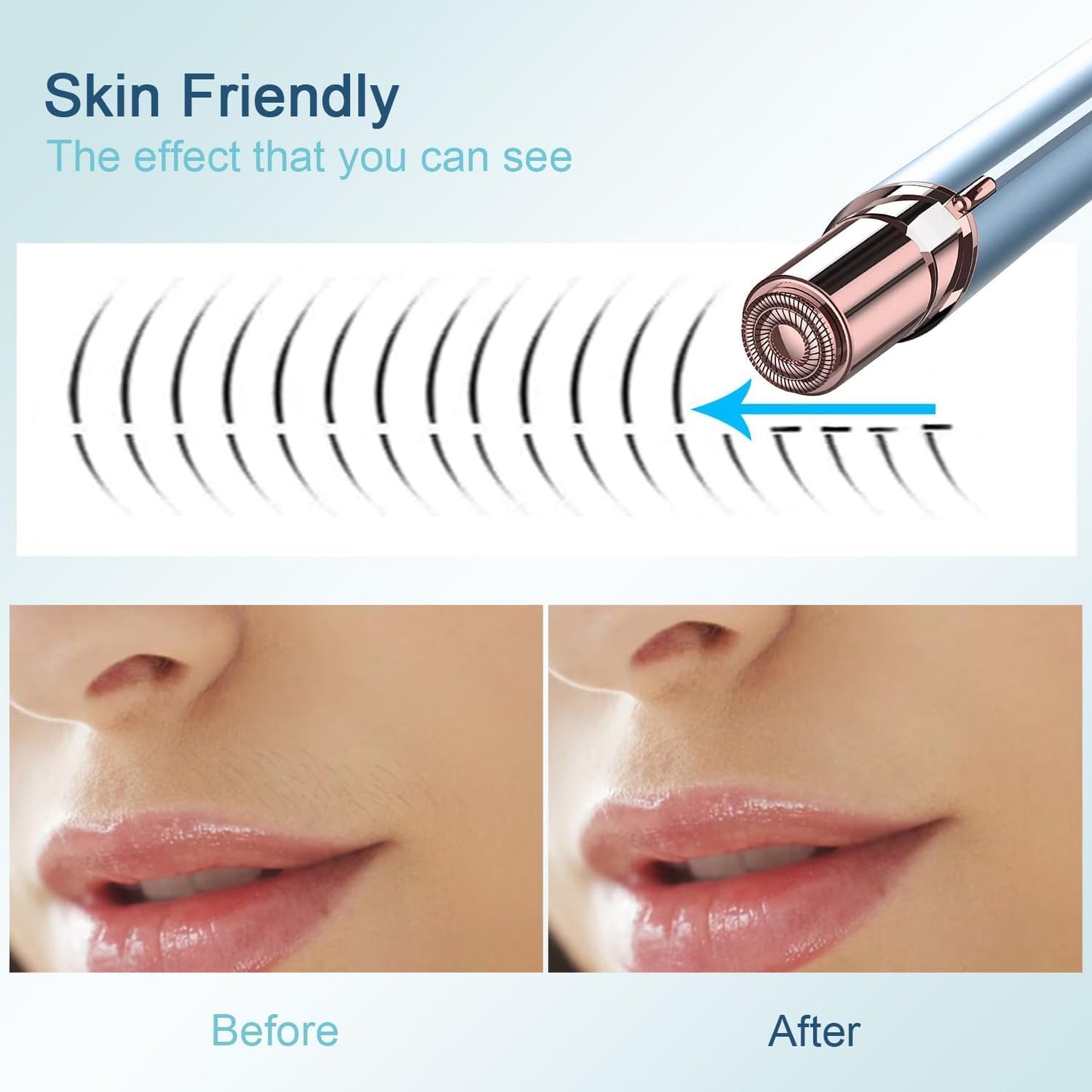 innobeaut Facial Hair Removal for Women, Electric Painless Facial Hair Remover for Face, Lip, Chin with USB Rechargeable, Blue with 3 PCS Heads