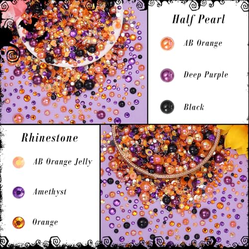 Halloween Pearl and Rhinestone Craft Embellishments - 60g Mix of Colored Pearls & Resin Gems