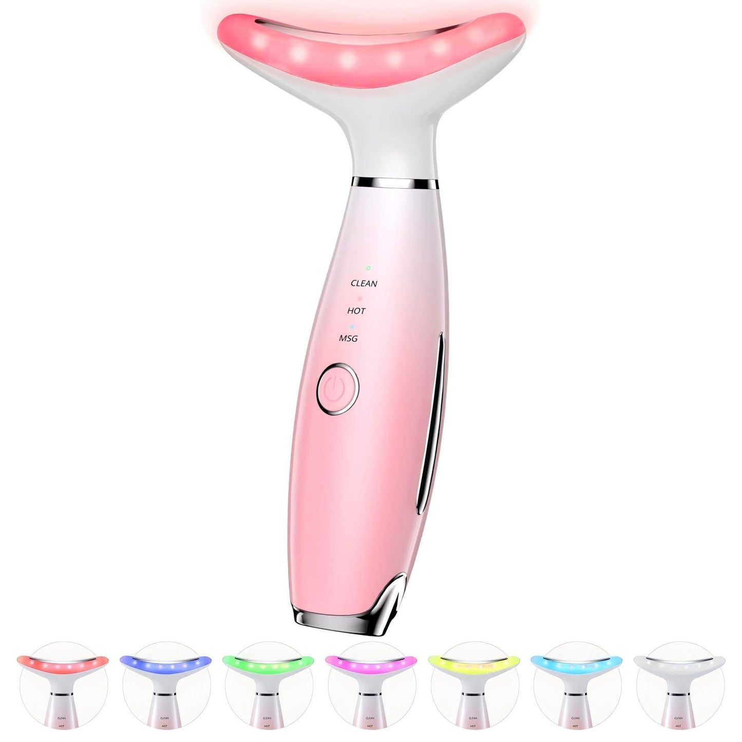 Dopsikn 7 Color Galvanic Machines - Red Light Therapy for Face and Neck, Face Massager Tool for Wrinkles, Double Chin, Vibrating Facial Massager with Thermals, Pink