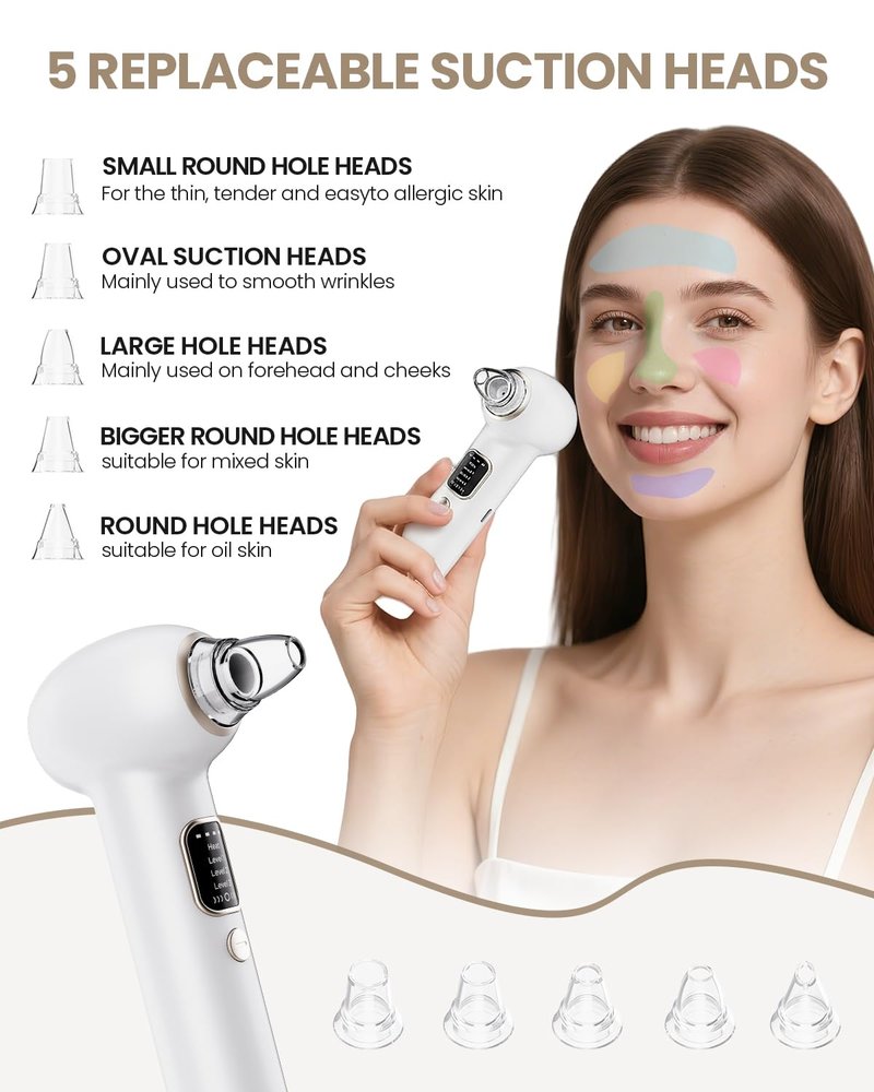 Blackhead Remover Pore Vacuum with Heating - Blackhead Extractor with 3 Adjustable Suction Levels, 5 Probes - Blackhead Remover Tools for Women & Men (White)