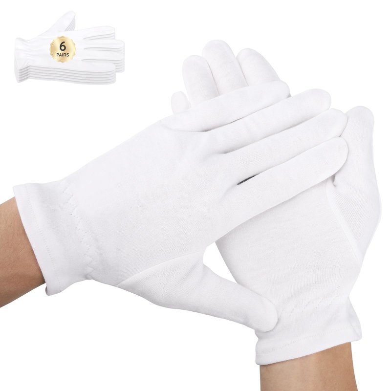 Segbeauty 24 Counts Hand Care Moisturizing Gloves with Elastic Band, Thick White Cotton Gloves for Women Men Dry Hands, 12 Pairs Lotion Sleeping Gloves Overnight, Stretchable Work Glove Liners Medium