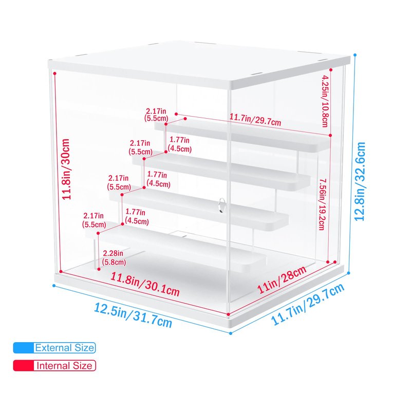 Nynelly Acrylic Display Case for Collectibles, 5 Tier Clear Display Box Stand with Door, Assemble Countertop Showcase Dustproof Storage Box for Minifigures, Funko Pop, Miniature, Hot Wheels,White