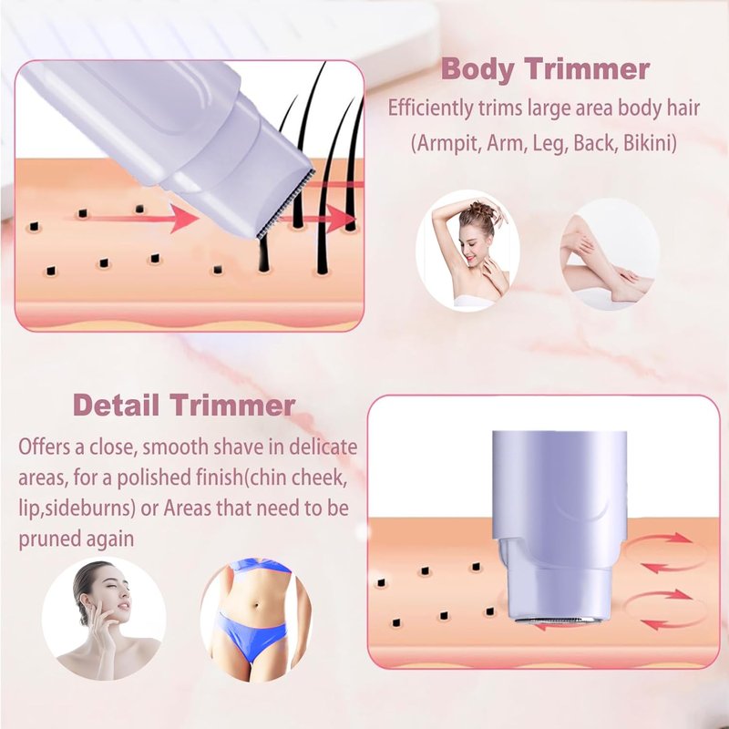 2-in-1 Electric Shaver & Bikini Trimmer for Women - Painless Electric Razor for Face, Body & Intimate Areas, Ultra Silent Cordless Wet/Dry Shaver with Dual Blades, IPX7 Waterproof for Shower & Travel