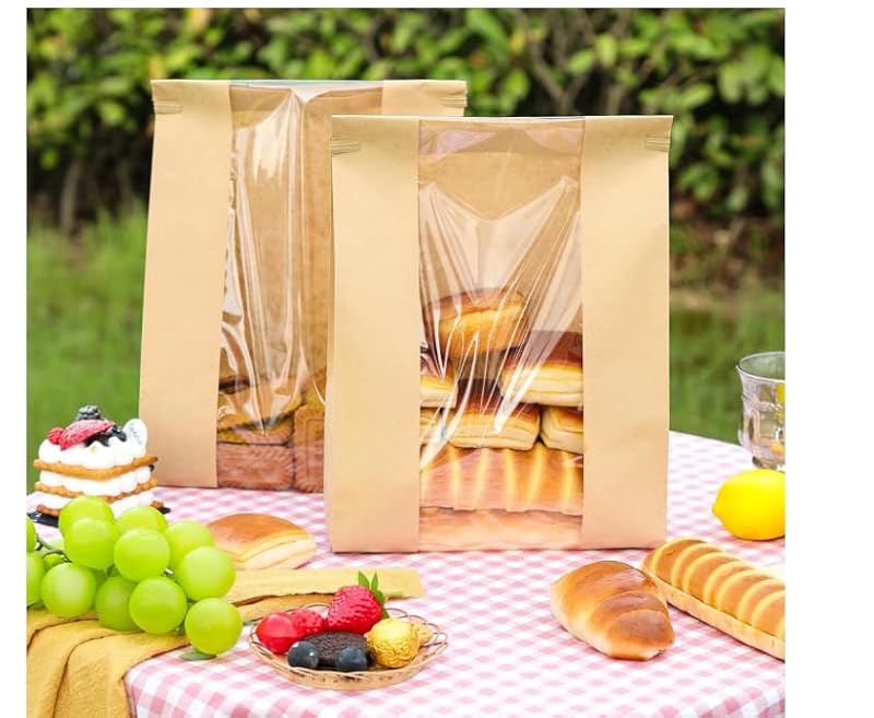 NPLUX 50-Pack Kraft Paper Bread Bags with Clear Window & Tin Tie