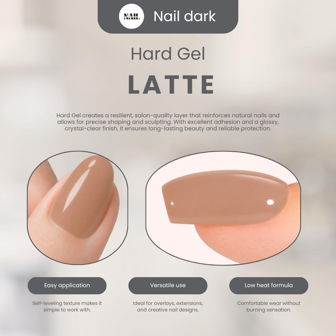 Nail Dark Latte Hard Gel for Nails, HEMA & TPO Free Builder Gel for Extensions, Overlay & Nail Strengthening, Self-Leveling UV LED Nail Gel, Long-Lasting Gloss Finish, 30ml