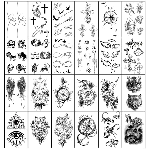 Yazhiji Wolf Temporary Tattoos Set for Men & Women - 36 Sheets, Waterproof & Realistic Body Arm Chest Shoulder Designs
