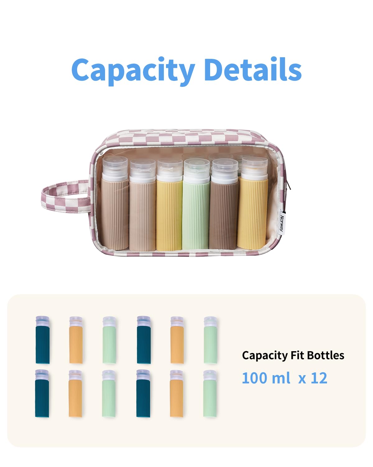 Narwey Clear Toiletry Bags for Traveling Women Men, Clear Travel Bags for Toiletries Makeup Bag Cosmetic Bag with Zipper, Make Up Organizer, Skincare Bag (Dusty Pink Checkerboard)