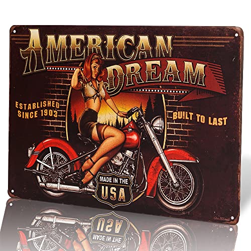 Vintage American Dream Motorcycle Pin-Up Metal Sign